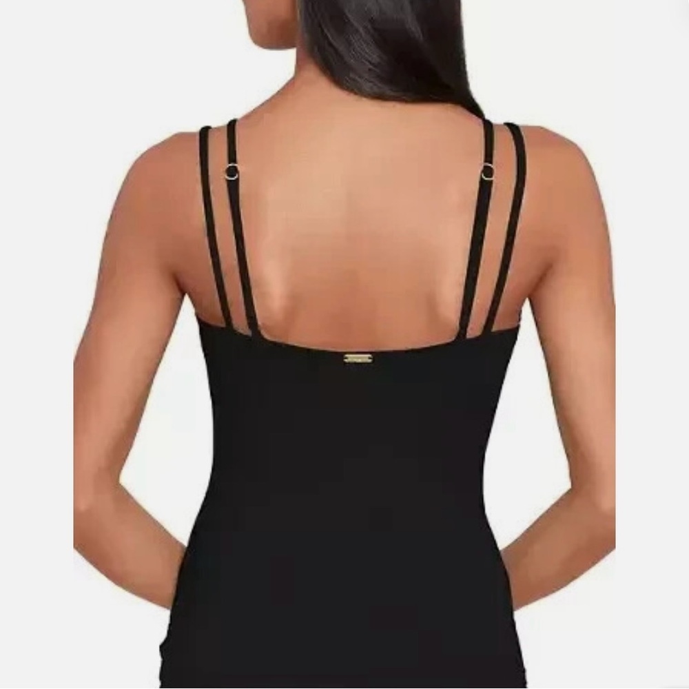 Black Double-Strap V-Neck Women’s Swim Tankini Top - Picture 2 of 4